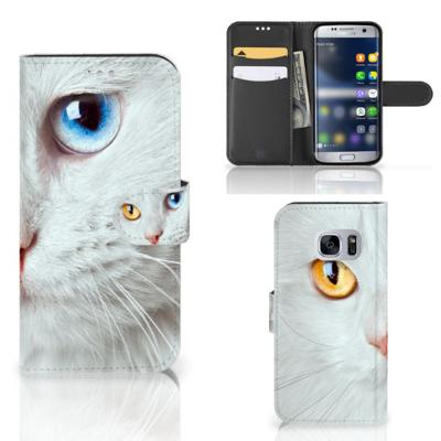 Samsung Galaxy S7 | Telefoonhoesje | Met pasjeshouder | Witte Kat