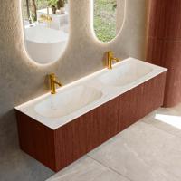 Badmeubel Mondiaz Kurve-Dlux | 150 cm cm | Meubelkleur Ruby | Wastafelkleur Opalo | Solid surface | Wasbak beiden zijden spoelbak | 2 kraangaten