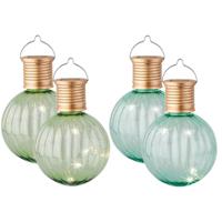 Set van 4x stuks buiten led lichtgroene en turquoise lampion solar verlichting 11 cm - thumbnail