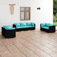 7-delige Loungeset met kussens poly rattan zwart