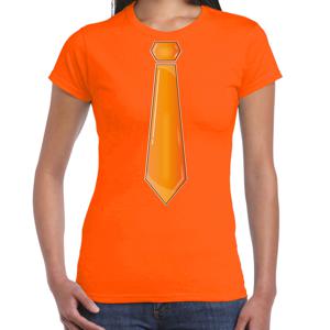 Verkleed t-shirt voor dames - stropdas oranje - oranje - carnaval - foute party - verkleedshirt