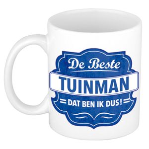 De beste tuinman dat ben ik cadeau mok / beker wit met blauw embleem 300 ml