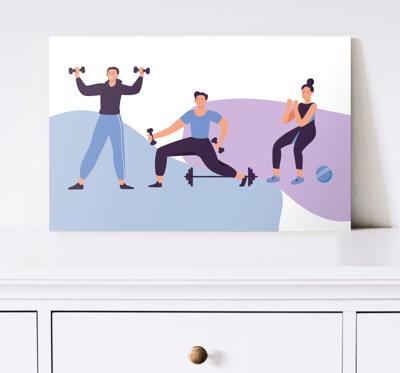 Canvas schilderij thuis Illustratie van mensen trainen