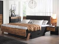 Bed BANGKING 180x200 cm metaalgrijs/vintage bruin met lades
