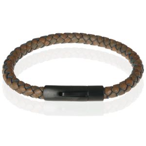 LGT Jewels leren armband Stalen sluiting LichtBruin Zwart-23cm