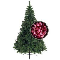 Bellatio Decorations kunst kerstboom 240 cm met kerstballen fuchsia roze - thumbnail