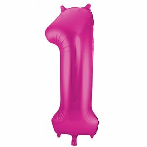 Magenta Folieballon Cijfer 1 - 86 cm