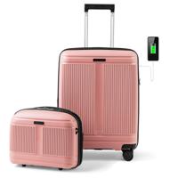 2-Delig Bagageset Inclusief 20" Handbagagekoffer & 14" Cosmetica Koffer PP Harde Schaal Bagage Roze