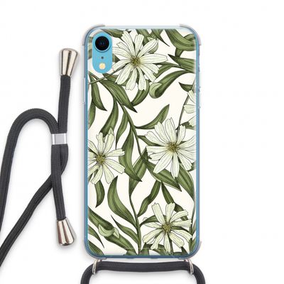 Wit bloemenpatroon: iPhone XR Transparant Hoesje met koord
