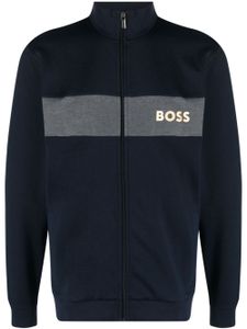 BOSS sweat zippé à logo imprimé - Bleu