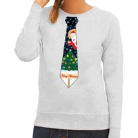 Foute kerst sweater met kerstmis stropdas grijs voor dames 2XL (44)  -