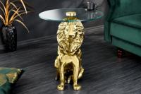 Ronde bijzettafel WILDLIFE LION 60cm Goud Antiek Metaal Glas Leeuw Sculptuur - 44827