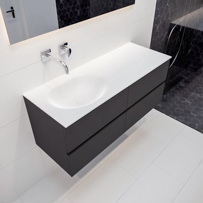 Mondiaz Vica Moon badmeubel antraciet mat 120 cm 4 lades solid surface enkele spoelbak links zonder kraangat