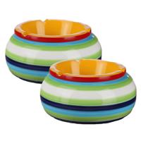 Storm asbak - 2x - gekleurd - D10 cm - aardewerk - multi kleuren - rond - buiten/binnen asbakken