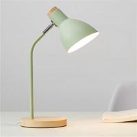 E27 Button Switch Wood Table Lamp Metal Shade Desk Light Bedside Reading Book Light Home Decor Light Source:Normal Bulb(Green)