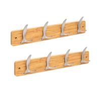 5Five Kapstok - 2x - 4 ophang haken - RVS - naturel/zilver - 45 x 10 cm - wandkapstok