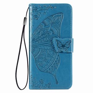 iPhone 13 Pro hoesje - Bookcase - Pasjeshouder - Portemonnee - Vlinderpatroon - Kunstleer - Blauw