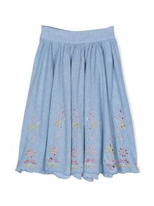 Chloé Kids jupe en chambray à broderies anglaises - Bleu