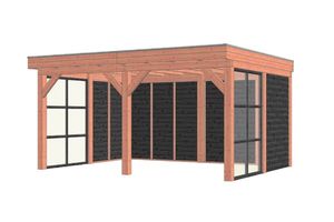Trendhout Buitenverblijf Refter XL 500x400 cm - Combinatie 1- Plat dak- Onbehandeld lariks Douglas hout- Trendhout