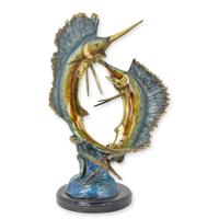 A BRONZE SCULPTURE OF A PAIR OF SWORDFISHES