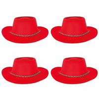 4x stuks rode cowboyhoed voor volwassenen 4x stuks rode cowboyhoed voor volwassenen