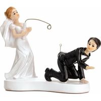Trouwfiguurtje/caketopper bruidspaar - bruid en bruidegom met vishengel - Bruidstaart figuren - 13 cm   -