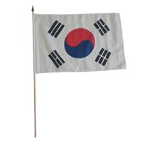 Zwaaivlag Zuid-Korea - wit - polyester - 30 x 45 cm - op stok - feestversiering