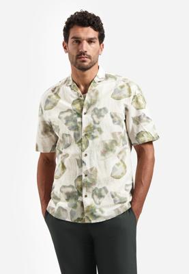 No- Excess Shirt Short Sleeve Linen Blend Allover Printed 314 Overhemd 050 Green