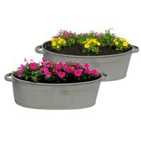 Plantenpot/bloempot teil Farmer - 2x - ovaal - zink - donkergrijs - L29 x D21 X H12.5 cm