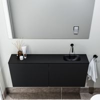Zaro Polly toiletmeubel 120cm mat zwart met zwarte wastafel zonder kraangat rechts - thumbnail