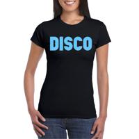 Verkleed T-shirt voor dames - disco - zwart - blauw glitter - jaren 70/80 - carnaval/themafeest - thumbnail