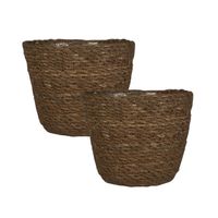 Set van 2x stuks plantenpot/bloempot van jute/zeegras diameter 15 cm en hoogte 12 cm camel bruin