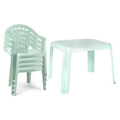 Tuinstoelen en tafel set voor kinderen - kunststof - mintgroen - met 4x stoelen - buiten/binnen