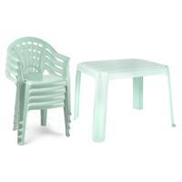 Tuinstoelen en tafel set voor kinderen - kunststof - mintgroen - met 4x stoelen - buiten/binnen