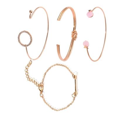 4 stuks/set pijl Multilayer open verstelbare ronde kristal armband set voor vrouwen (goud)