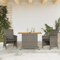 3-delige Bistroset met kussens poly rattan grijs - thumbnail