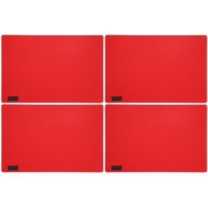 4x stuks rechthoekige placemats met ronde hoeken polyester rood 30 x 45 cm