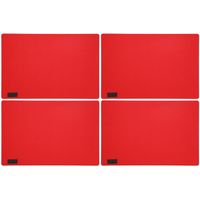 4x stuks rechthoekige placemats met ronde hoeken polyester rood 30 x 45 cm