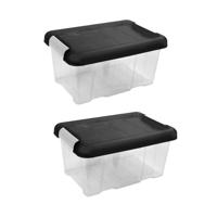 Opberg box/opbergdoos - 2x - 5 liter - 30 x 20 x 14 cm - gerecycled kunststof - transparant