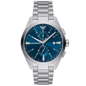 Emporio Armani AR11541 Horloge Claudio Chrono staal zilverkleurig-blauw 43 mm