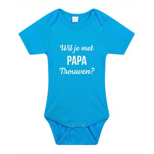 Wil je met papa trouwen huwelijksaanzoek baby rompertje blauw jongens