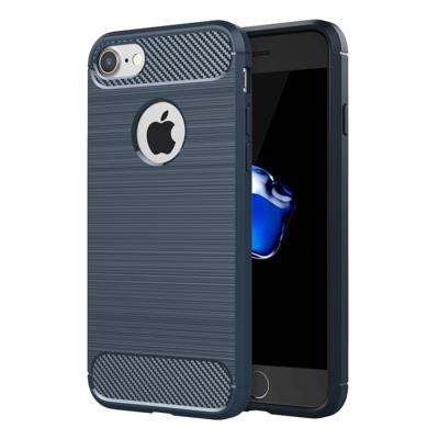 iPhone 7 & 8 Geborsteld koolstofvezel structuur robuust TPU back cover Hoesje (donker blauw)