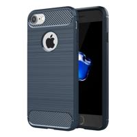 iPhone 7 & 8 Geborsteld koolstofvezel structuur robuust TPU back cover Hoesje (donker blauw)