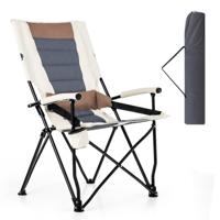 Opvouwbare Campingstoel Gewatteerde Ligstoel met Bekerhouder Armleuning Lendenkussen Draagbare Lendenstoel voor Tuin Camping
