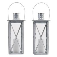 Set van 2x stuks zilveren tuin lantaarn/windlicht van zink 12 x 12 x 25,5 cm - Lantaarns - thumbnail