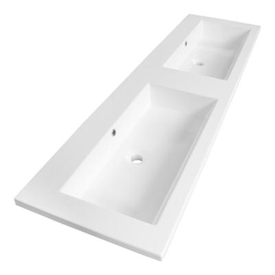 Brauer Solar Slim Wastafel - 160 cm - met 2 Spoelbakken en 0 Kraangaten - Mineraalmarmer Zijdeglans Wit