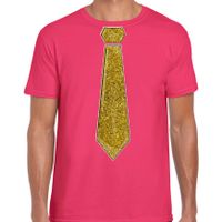 Verkleed t-shirt voor heren - stropdas glitter goud - roze - carnaval - foute party Verkleed t-shirt voor heren - stropdas glitter goud - roze - carnaval - foute party