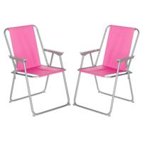 Atmosphera camping/strand stoel - 2x - aluminium - inklapbaar - roze - L52 x B55 x H75 cm