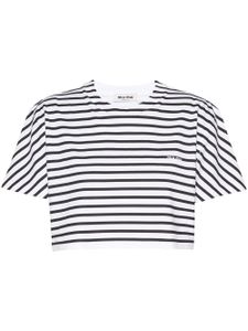 Miu Miu t-shirt rayé à logo imprimé - Blanc