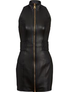 Balmain robe courte en cuir à fermeture zippée - Noir